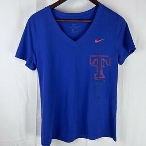 Nike Texas Rangers MLB T-Shirt Short Sleeves Blue Womens Medium V‎ Neck